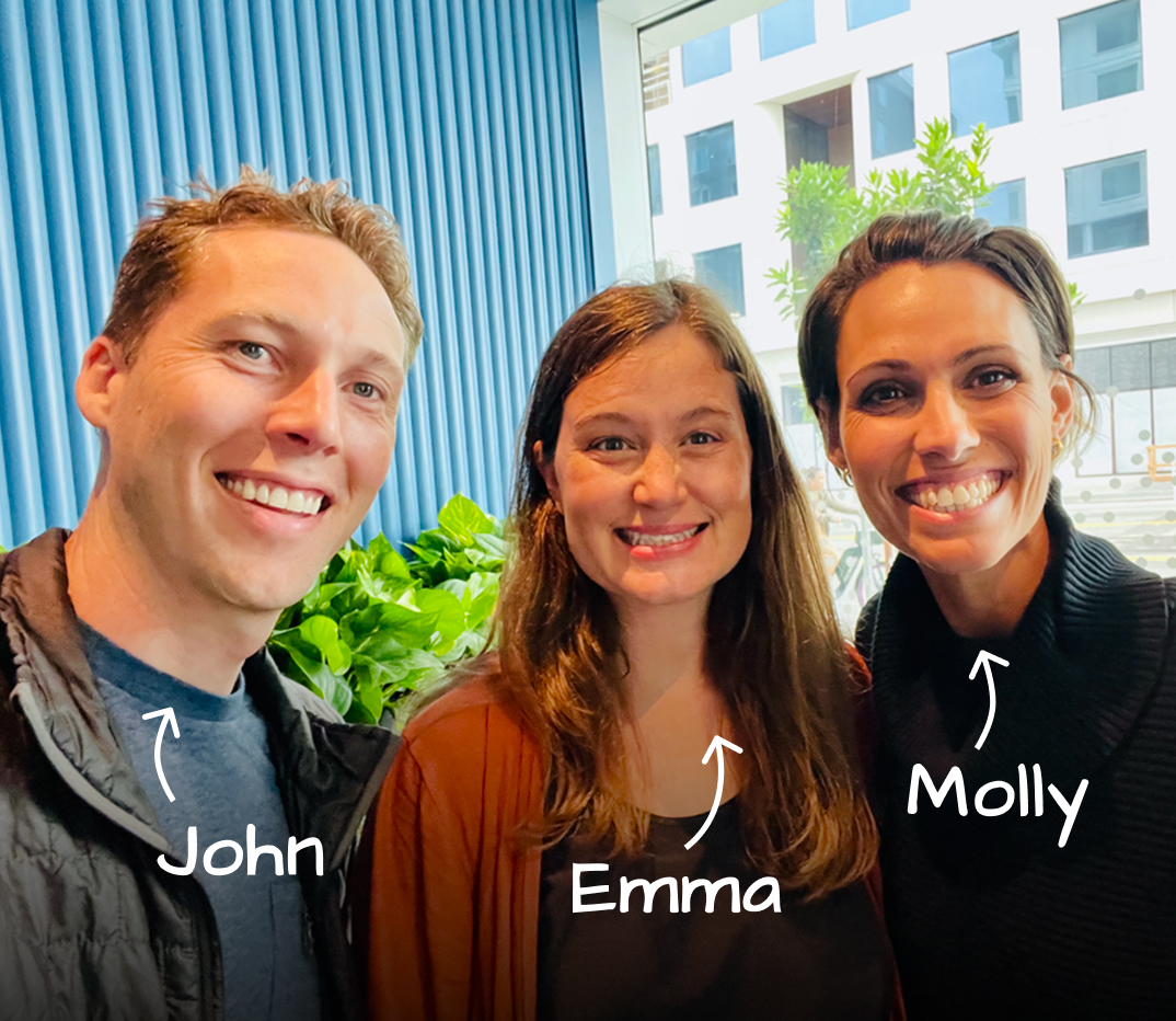 A photo of the three Constructable co-founders, from left to right: John, Emma, and Molly